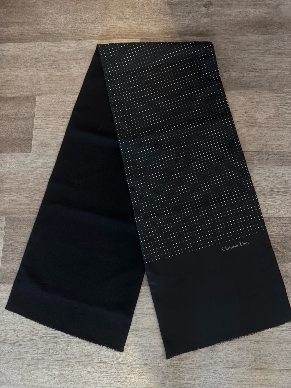 Vintage Christian Dior Double-Sided Silk Wool Polka Dot Scarf
